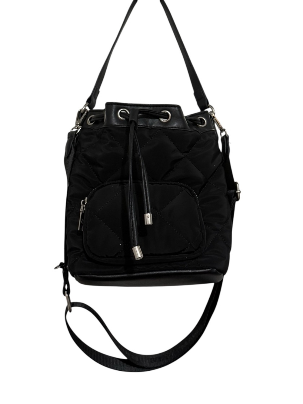 Black Quilted Drawstring Shoulder Bag